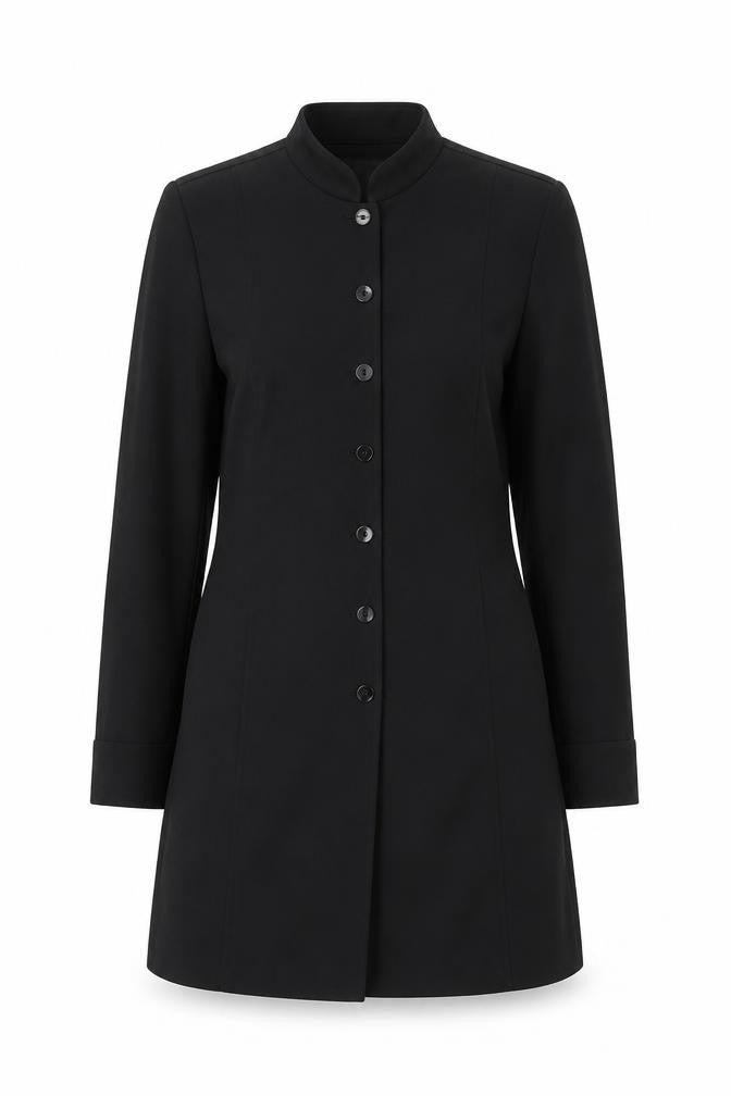 Front view of J. Taylor women’s black jacket, size M, button - shoulder pads