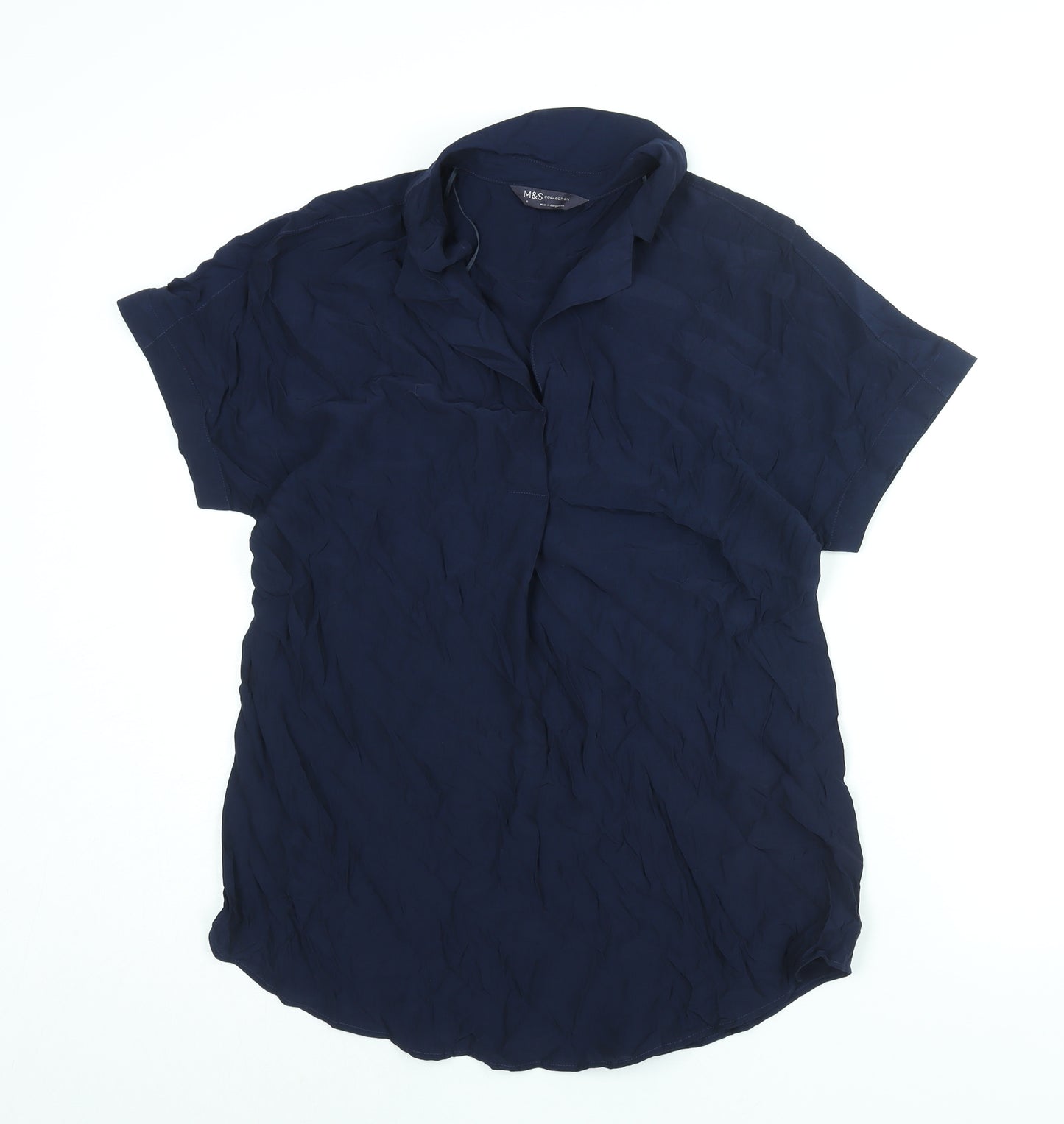 Marks and Spencer Womens Black Viscose Basic Blouse Size 8 Collared