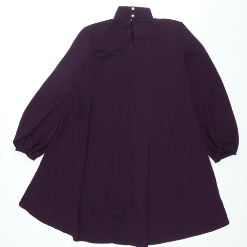 Zack Womens Purple Polyester A-Line Size 10 High Neck Button