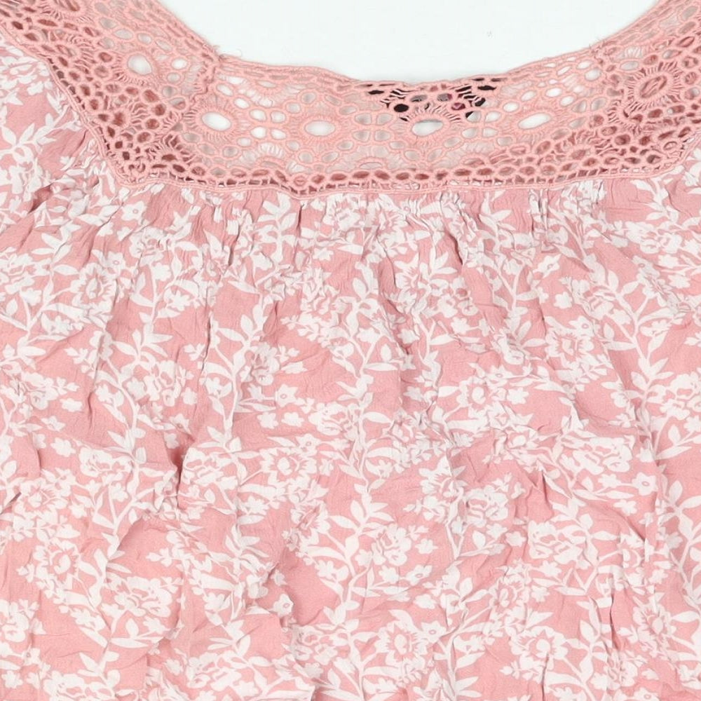 Yours Womens Pink Floral Viscose Basic Blouse Size 20 Square Neck - Lace Trim