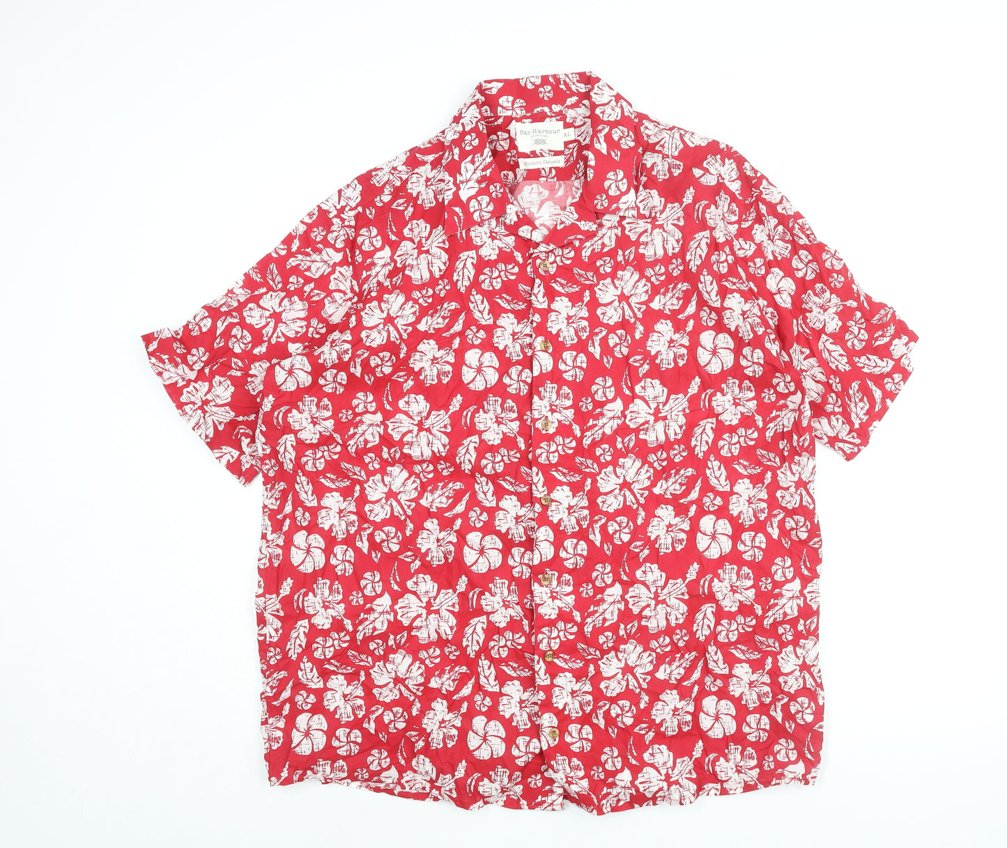 Bar Harbour Mens Red Floral Cotton Button-Up Size XL Collared Button