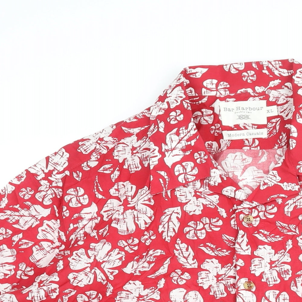 Bar Harbour Mens Red Floral Cotton Button-Up Size XL Collared Button