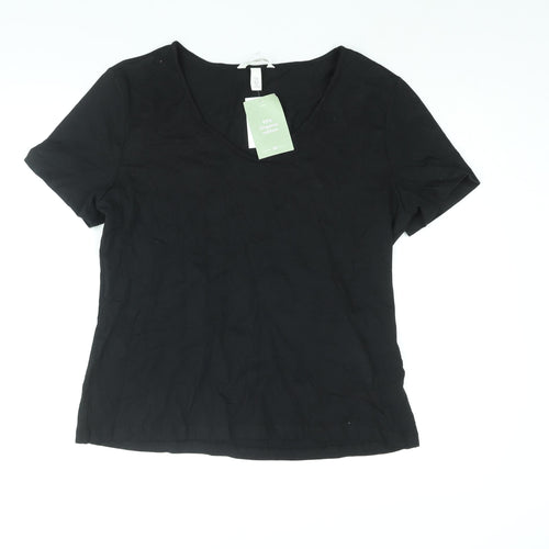 H&M Womens Black Cotton Basic T-Shirt Size XL V-Neck
