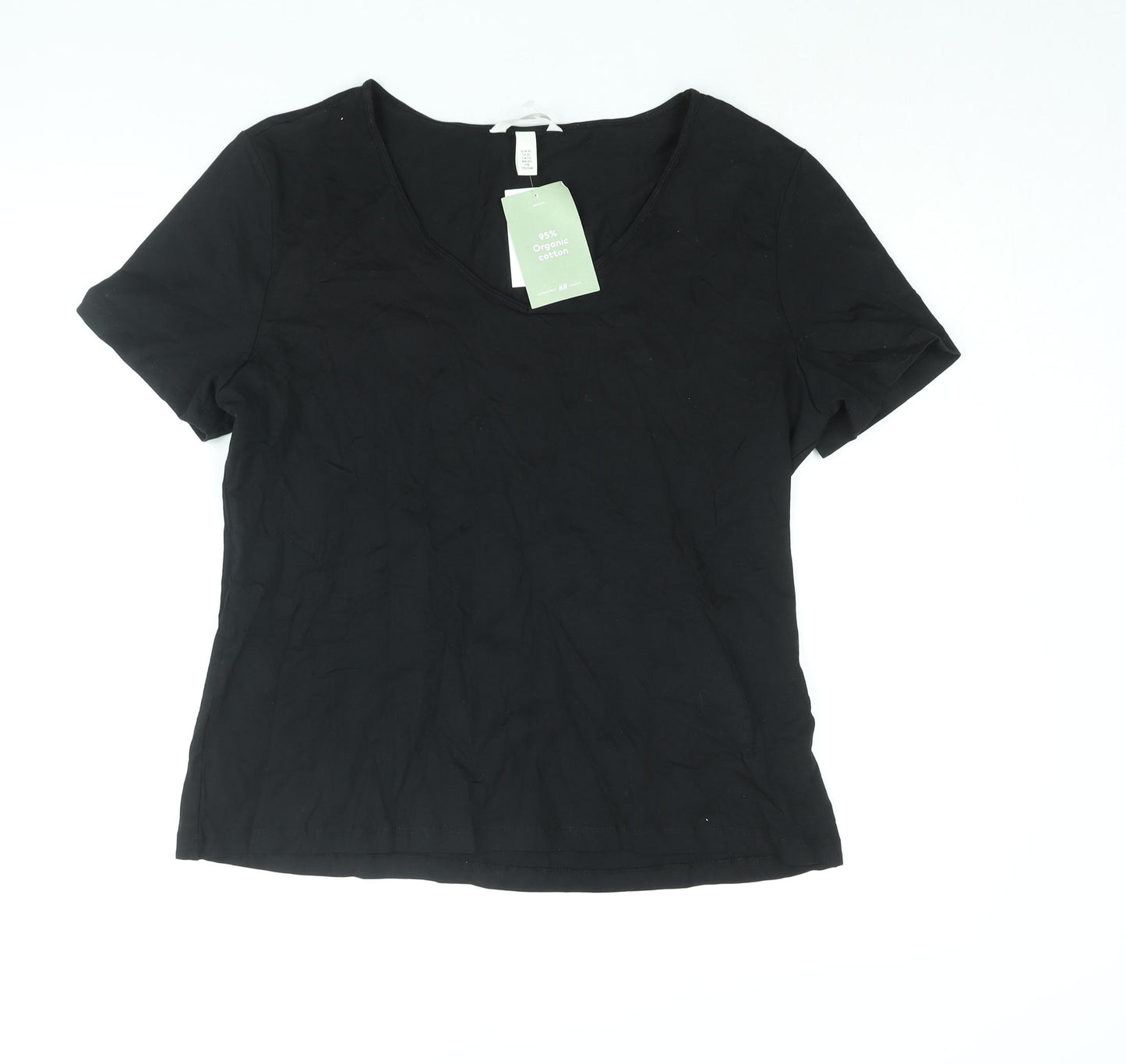 H&M Womens Black Cotton Basic T-Shirt Size XL V-Neck