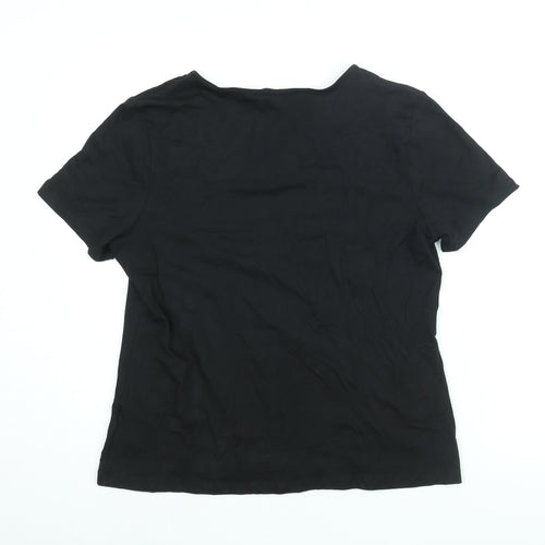 H&M Womens Black Cotton Basic T-Shirt Size XL V-Neck