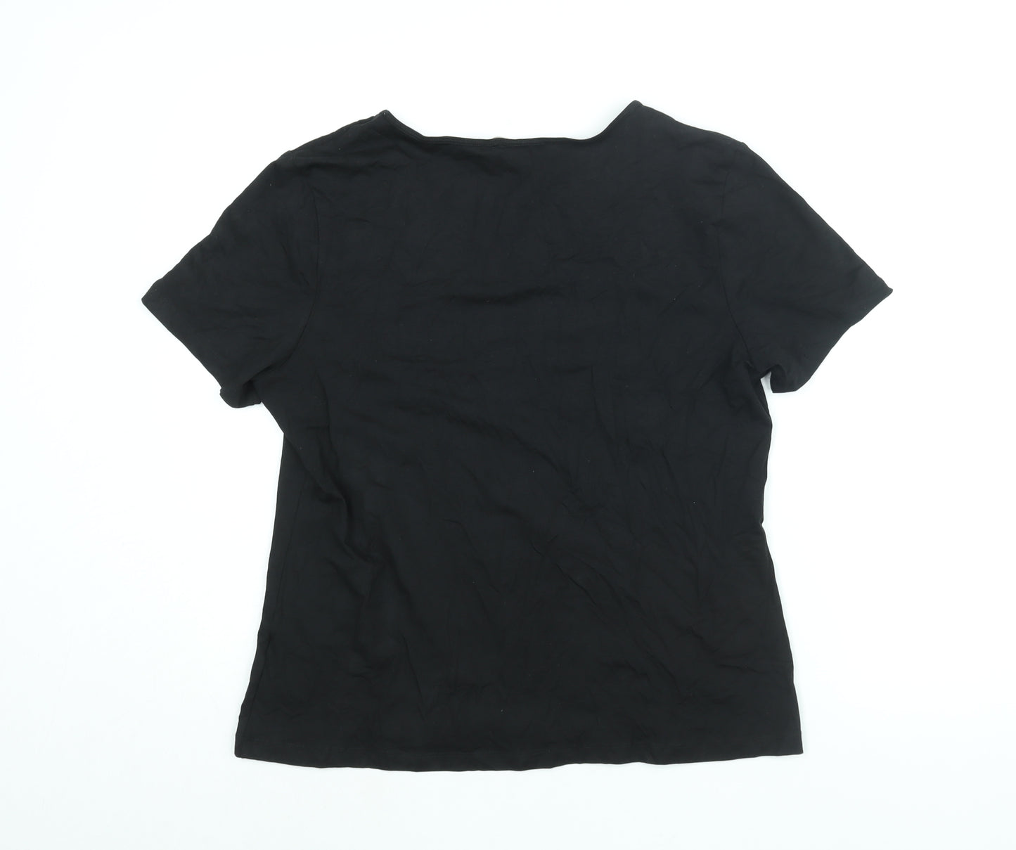 H&M Womens Black Cotton Basic T-Shirt Size XL V-Neck