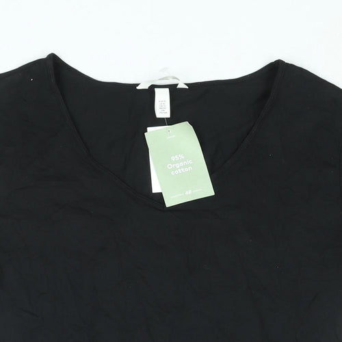 H&M Womens Black Cotton Basic T-Shirt Size XL V-Neck
