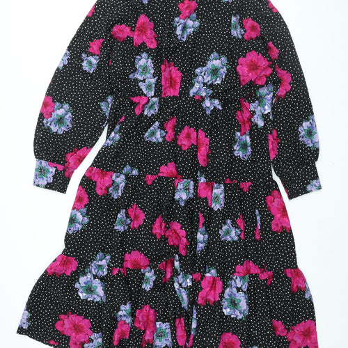 Simply Be Womens Black Floral Polyester Shift Size 16 V-Neck Pullover - Smocked