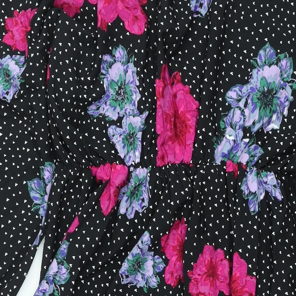 Simply Be Womens Black Floral Polyester Shift Size 16 V-Neck Pullover - Smocked