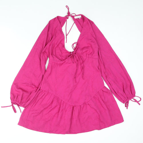 Topshop Womens Pink Polyester Shift Size 10 V-Neck Zip - Tie