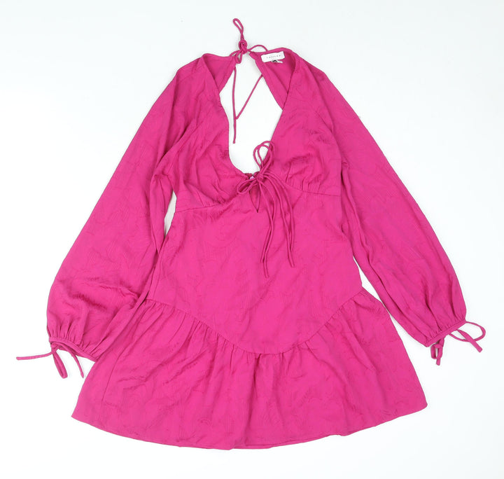 Topshop Womens Pink Polyester Shift Size 10 V-Neck Zip - Tie