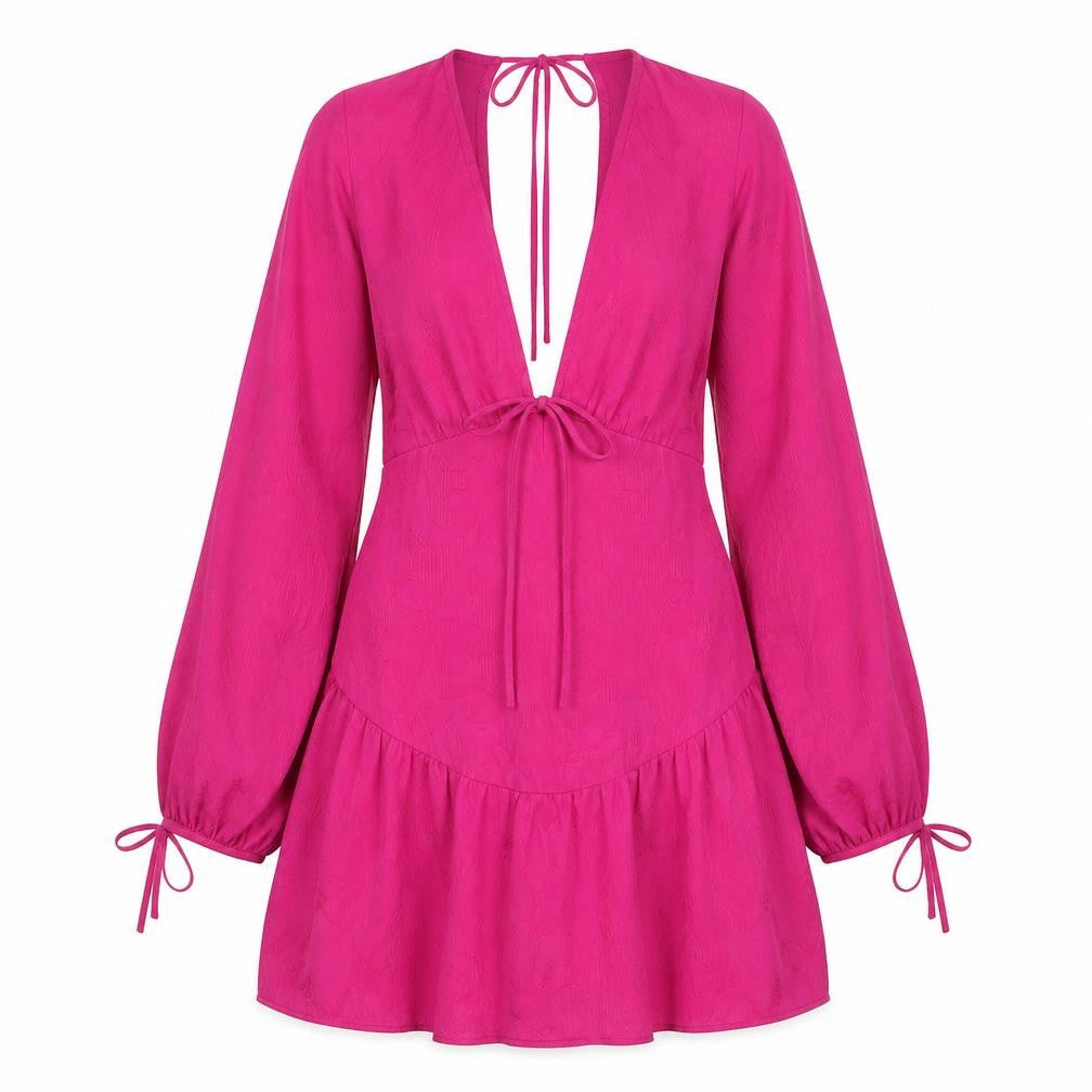 Front view of Topshop women’s pink polyester shift, size UK 10, v-neck zip - tie