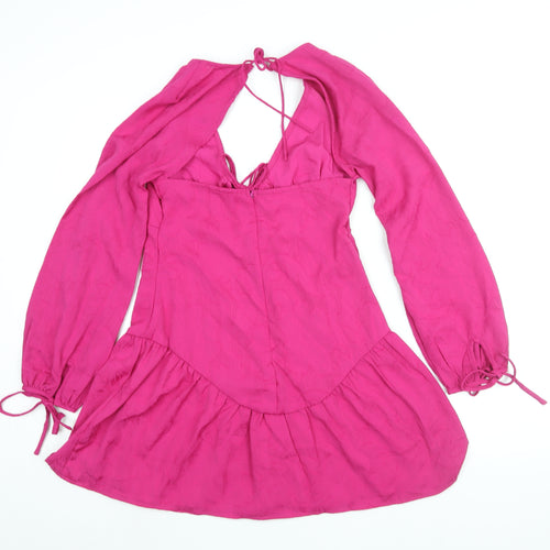 Topshop Womens Pink Polyester Shift Size 10 V-Neck Zip - Tie