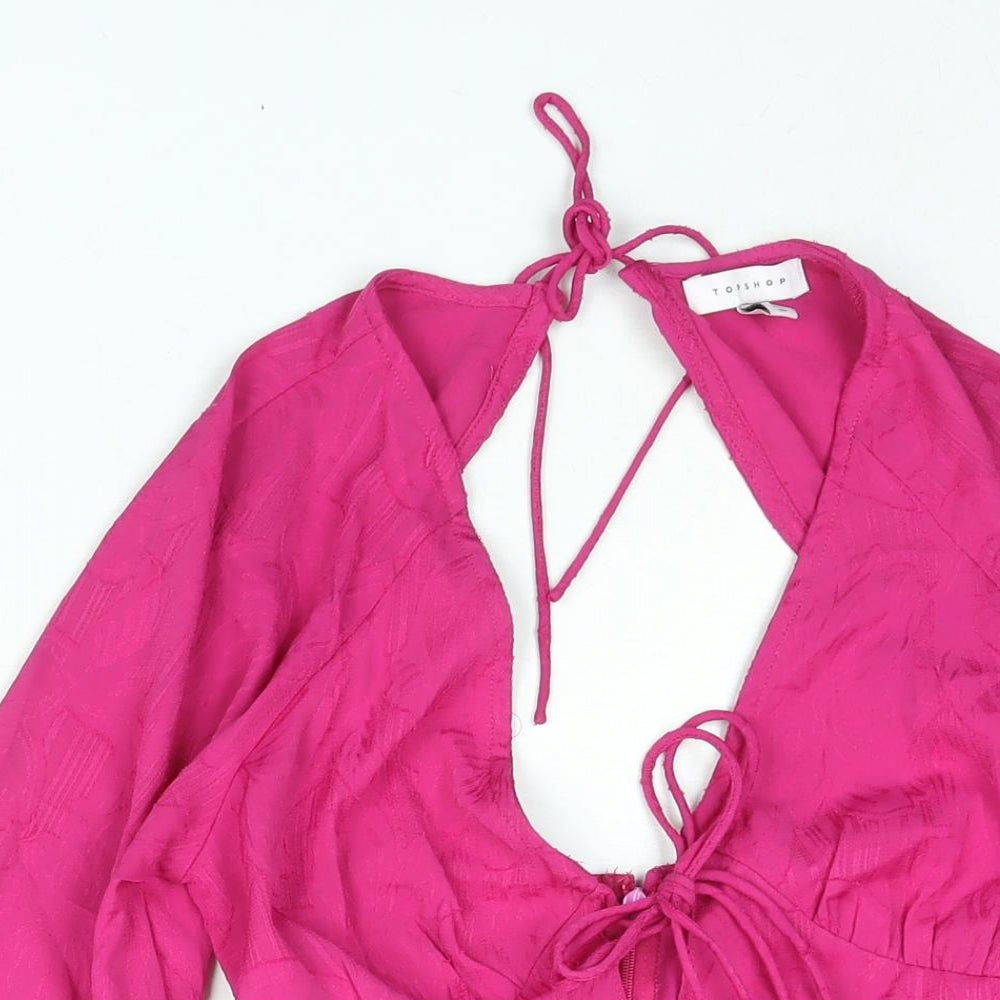 Topshop Womens Pink Polyester Shift Size 10 V-Neck Zip - Tie