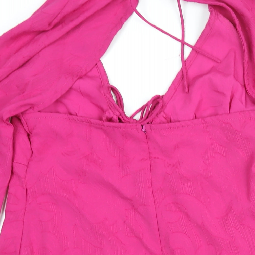 Topshop Womens Pink Polyester Shift Size 10 V-Neck Zip - Tie