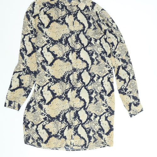 Missguided Womens Beige Animal Print Polyester Shirt Dress Size 8 Mock Neck Button - Snakeskin Print