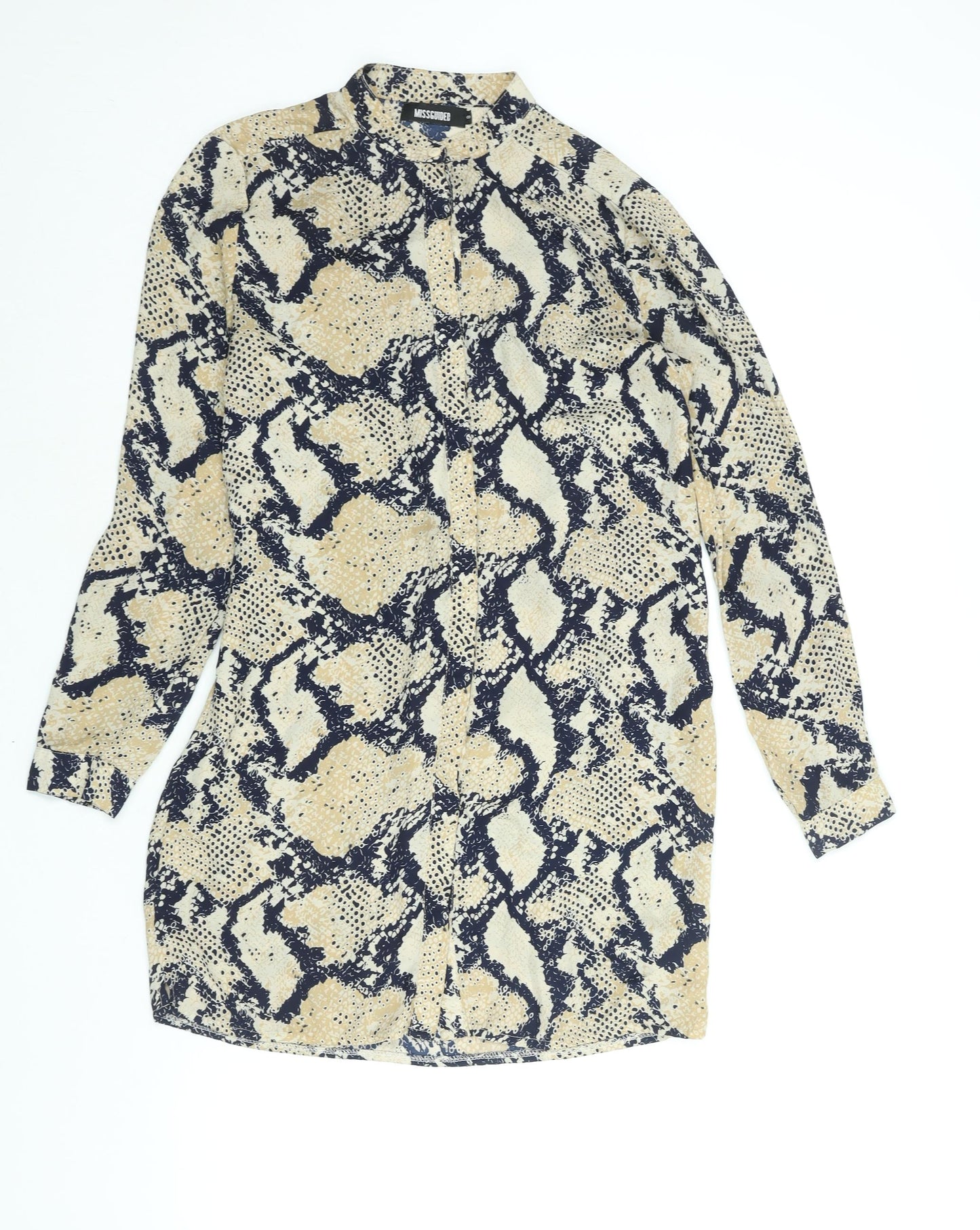 Missguided Womens Beige Animal Print Polyester Shirt Dress Size 8 Mock Neck Button - Snakeskin Print