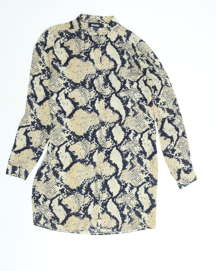 Missguided Womens Beige Animal Print Polyester Shirt Dress Size 8 Mock Neck Button - Snakeskin Print