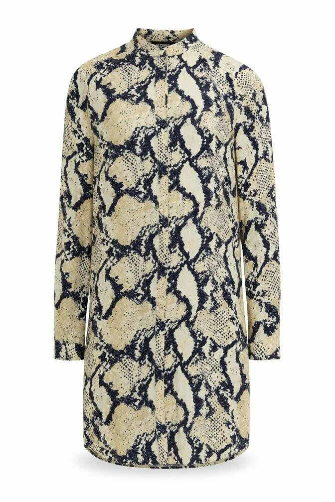 Missguided Womens Beige Animal Print Polyester Shirt Dress Size 8 Mock Neck Button - Snakeskin Print