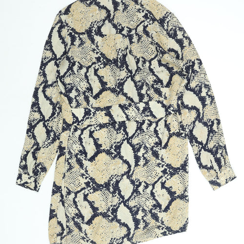 Missguided Womens Beige Animal Print Polyester Shirt Dress Size 8 Mock Neck Button - Snakeskin Print