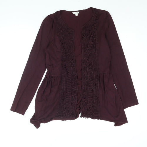 Monsoon Womens Purple V-Neck Cotton Cardigan Jumper Size M - Lace Trim