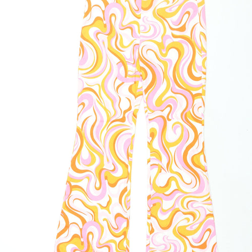 Divided by H&M Womens Multicoloured Geometric Polyester Trousers Size S L32 in Regular - Tie Detail