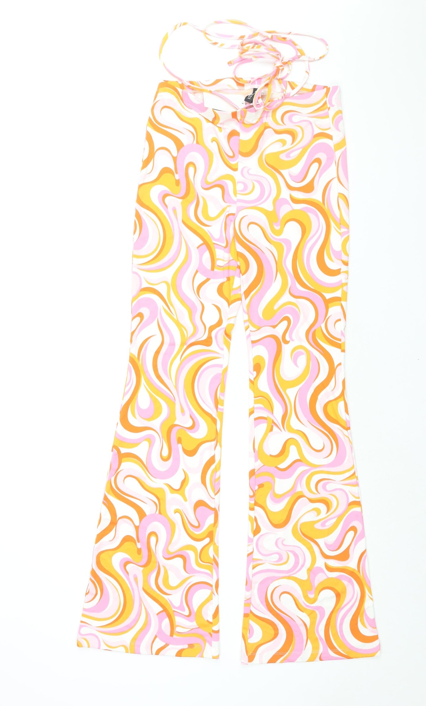 Divided by H&M Womens Multicoloured Geometric Polyester Trousers Size S L32 in Regular - Tie Detail