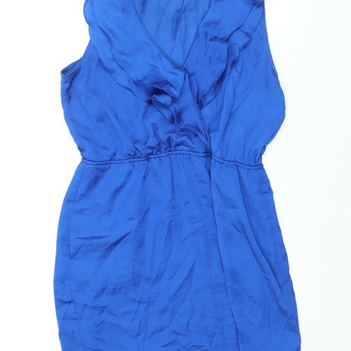 Old Navy Womens Blue Polyester Shift Size L V-Neck Snap - Frill