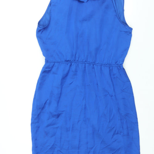Old Navy Womens Blue Polyester Shift Size L V-Neck Snap - Frill