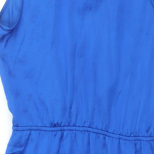 Old Navy Womens Blue Polyester Shift Size L V-Neck Snap - Frill