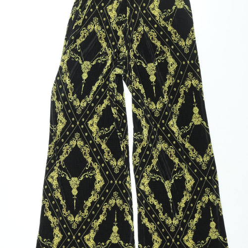 River Island Womens Black Geometric Polyester Trousers Size 12 L32 in Regular - Plisse