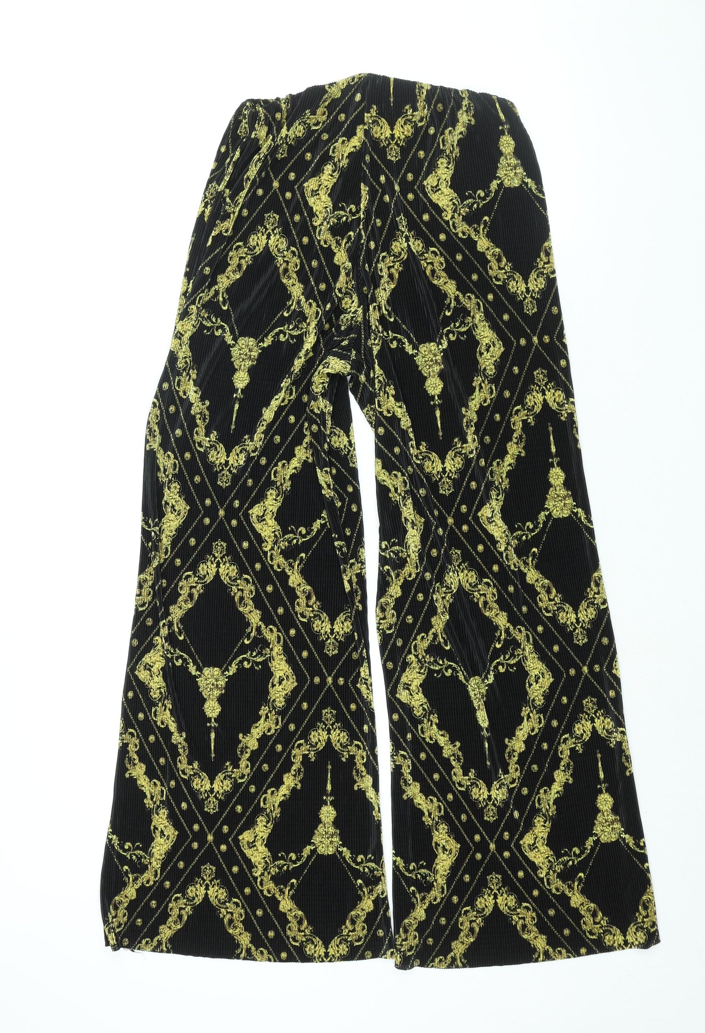 River Island Womens Black Geometric Polyester Trousers Size 12 L32 in Regular - Plisse