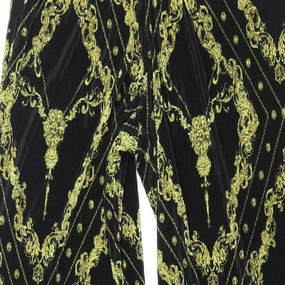 River Island Womens Black Geometric Polyester Trousers Size 12 L32 in Regular - Plisse