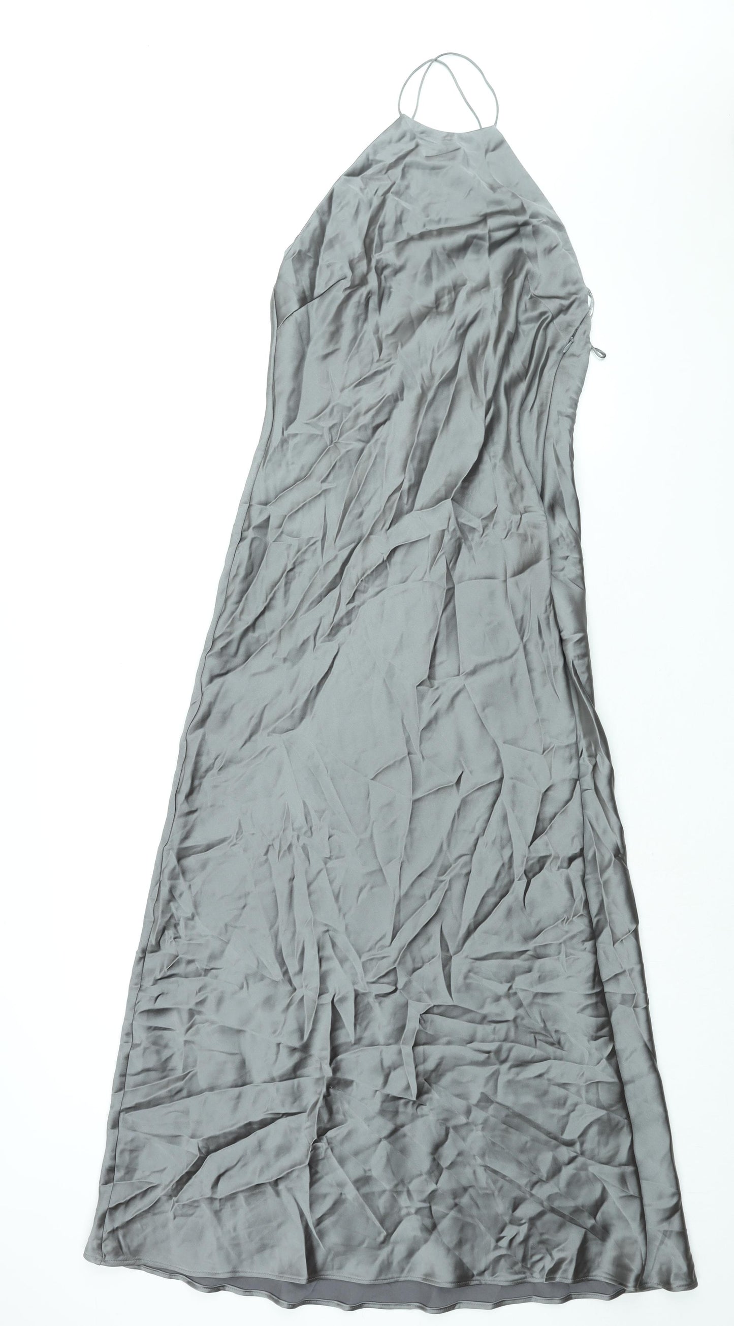 Zara Womens Grey Polyester Slip Dress Size M Round Neck Zip - Backless