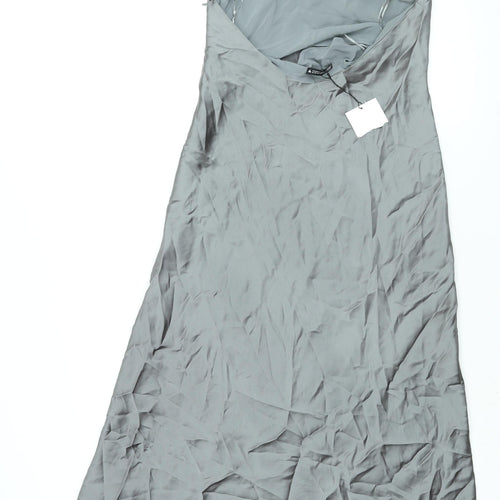 Zara Womens Grey Polyester Slip Dress Size M Round Neck Zip - Backless