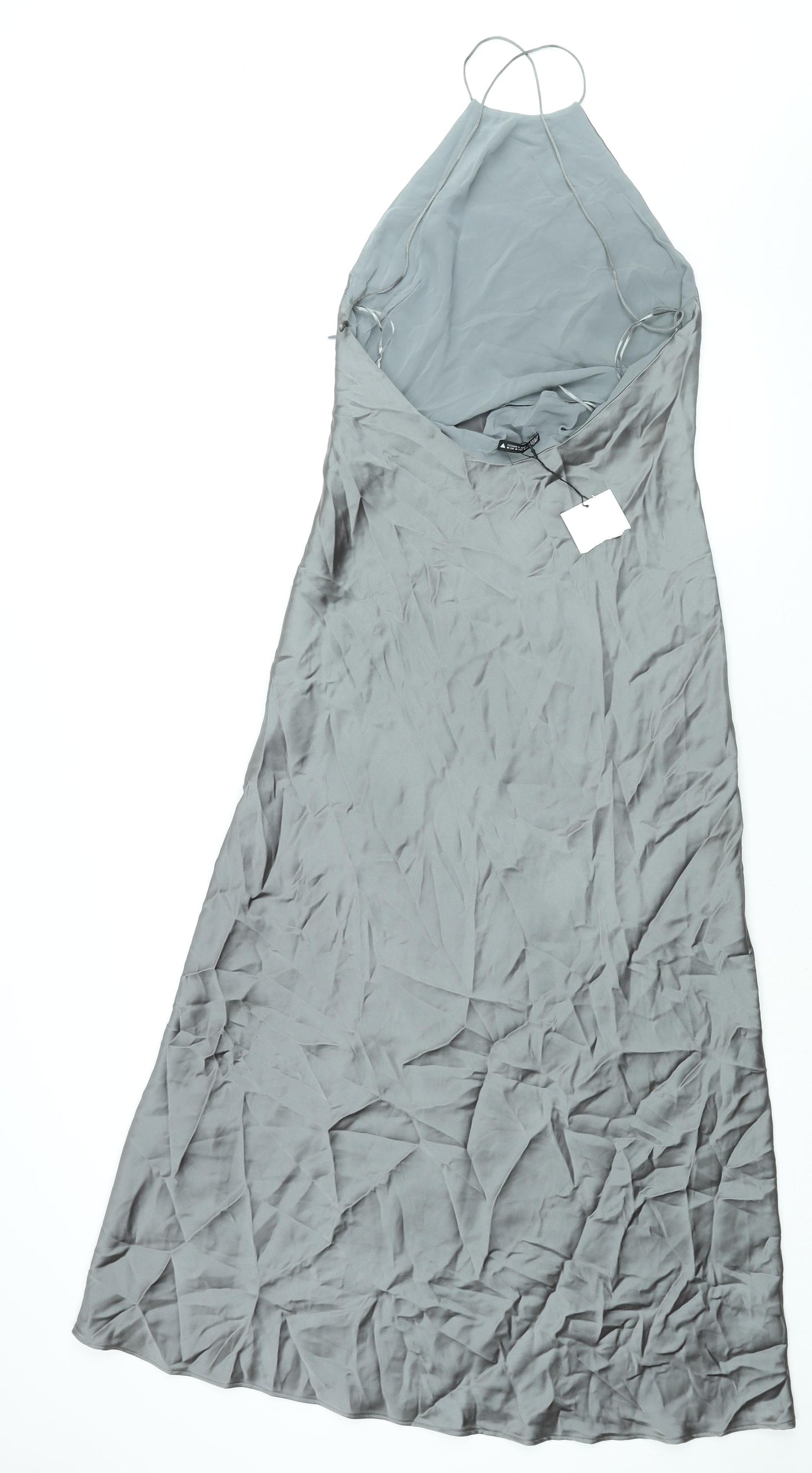 Zara Womens Grey Polyester Slip Dress Size M Round Neck Zip - Backless