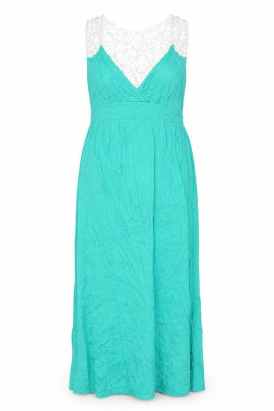Front view of Next women’s green viscose maxi, size UK 18, v-neck pullover - lace back