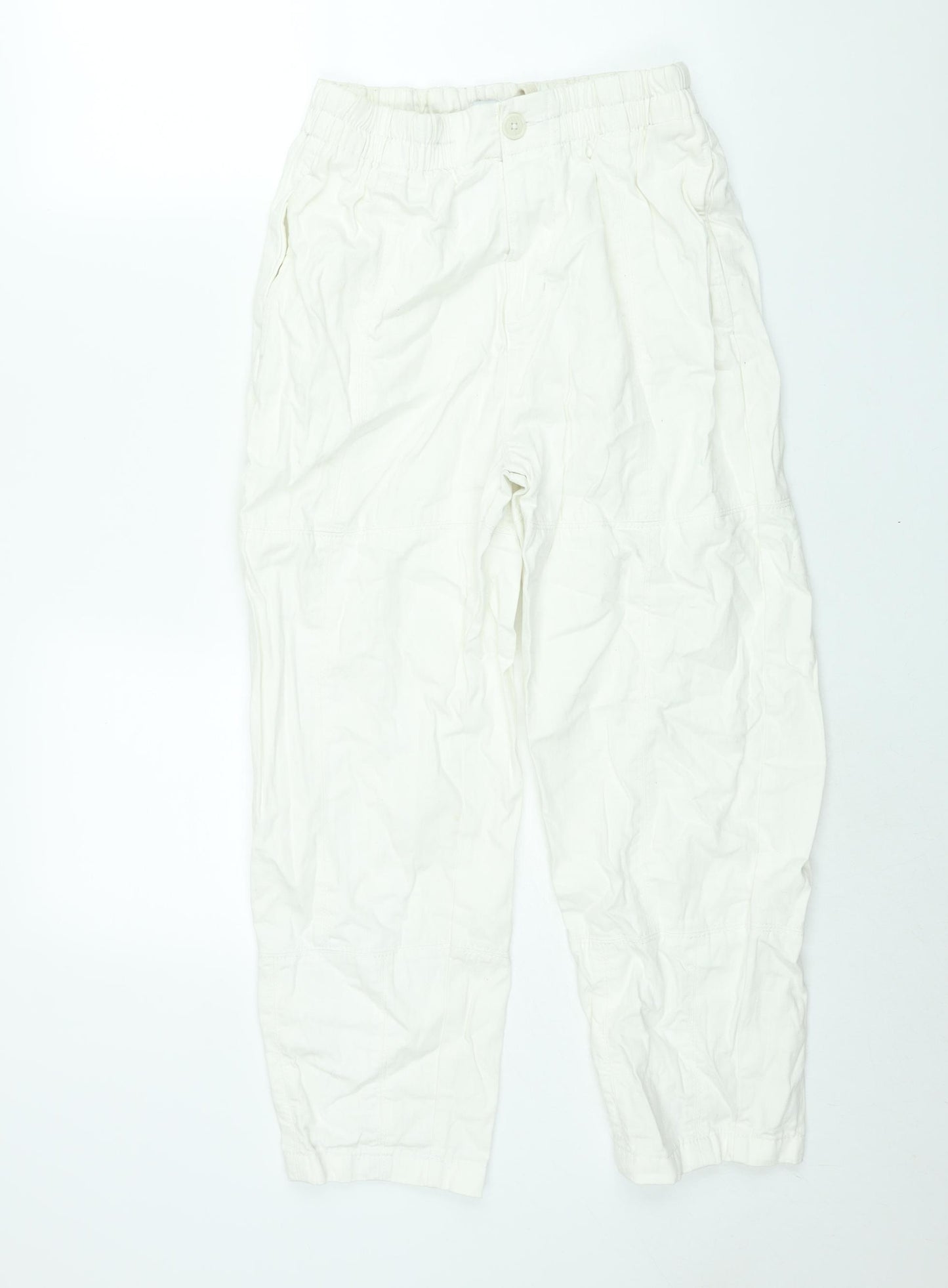 Bershka Womens White Cotton Mom Jeans Size S L24 in Regular Zip - Drawstring