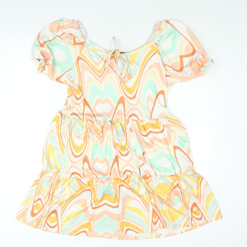 I SAW IT FIRST Womens Multicoloured Geometric Polyester A-Line Size 16 Scoop Neck Tie - Smocked