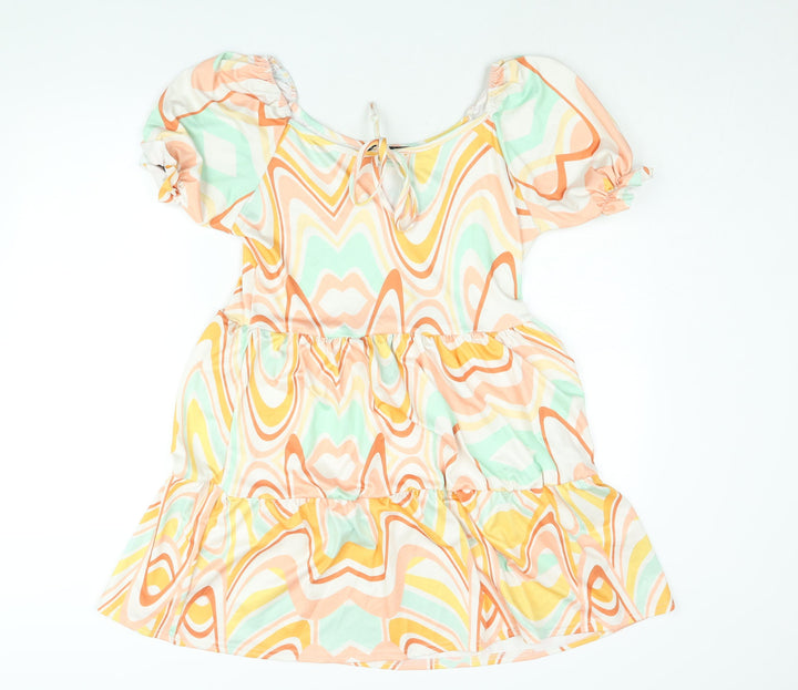 I SAW IT FIRST Womens Multicoloured Geometric Polyester A-Line Size 16 Scoop Neck Tie - Smocked