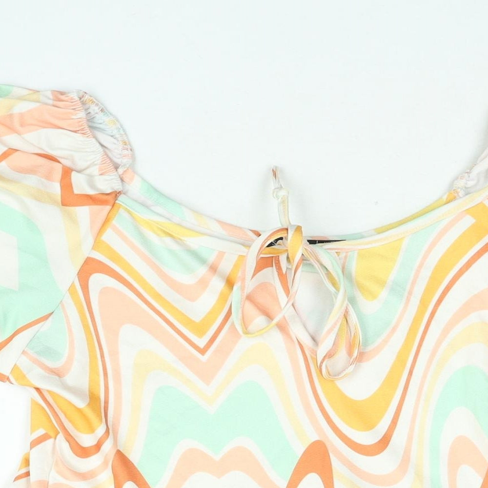 I SAW IT FIRST Womens Multicoloured Geometric Polyester A-Line Size 16 Scoop Neck Tie - Smocked