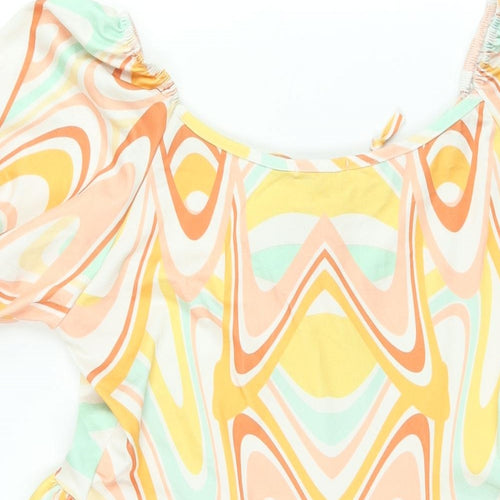I SAW IT FIRST Womens Multicoloured Geometric Polyester A-Line Size 16 Scoop Neck Tie - Smocked