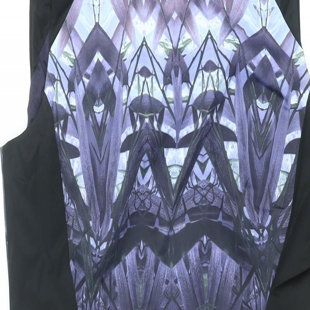 Karen Millen Womens Purple Geometric Acetate Pencil Dress Size 16 Round Neck Zip