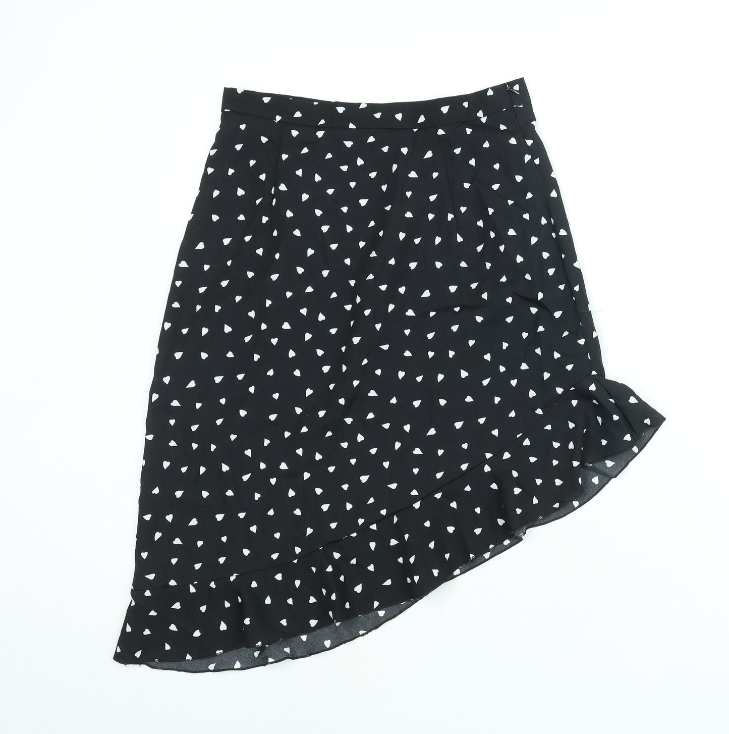 Nasty Gal Womens Black Polka Dot Polyester A-Line Skirt Size 12 Zip - Asymmetric Hem Heart Print