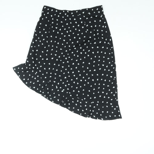 Nasty Gal Womens Black Polka Dot Polyester A-Line Skirt Size 12 Zip - Asymmetric Hem Heart Print