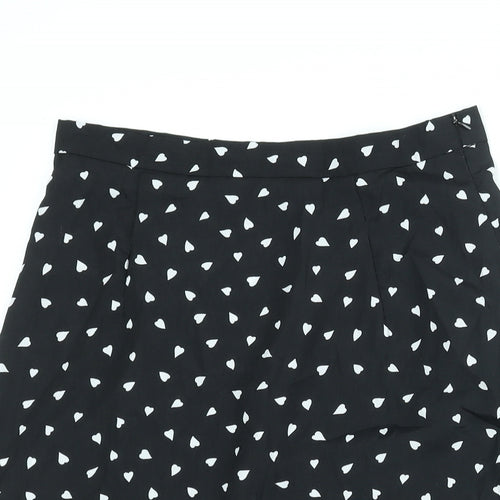 Nasty Gal Womens Black Polka Dot Polyester A-Line Skirt Size 12 Zip - Asymmetric Hem Heart Print