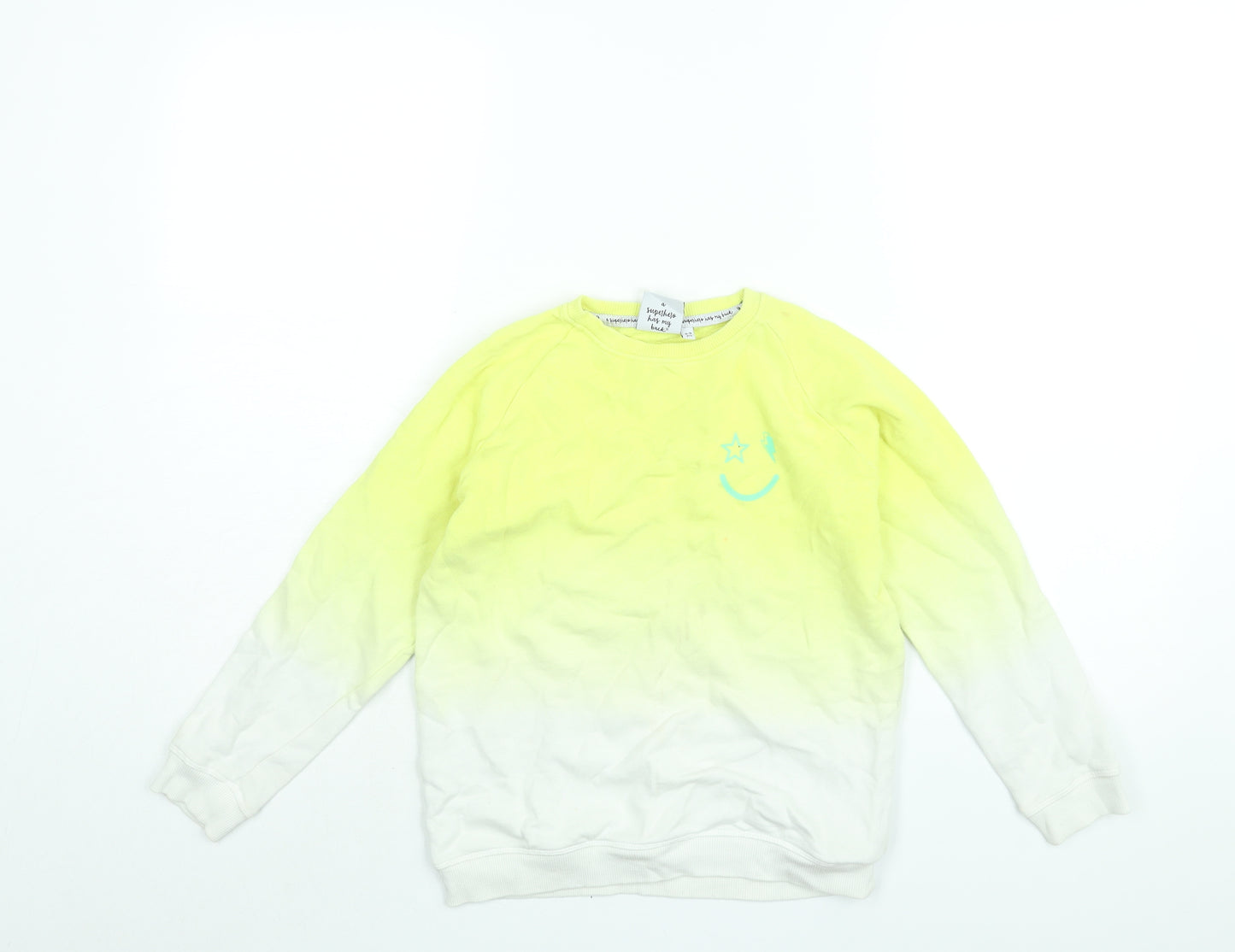 Scamp & Dude Boys Yellow Cotton Pullover Sweatshirt Size 8-9 Years Pullover - Smile Back Print Ombre