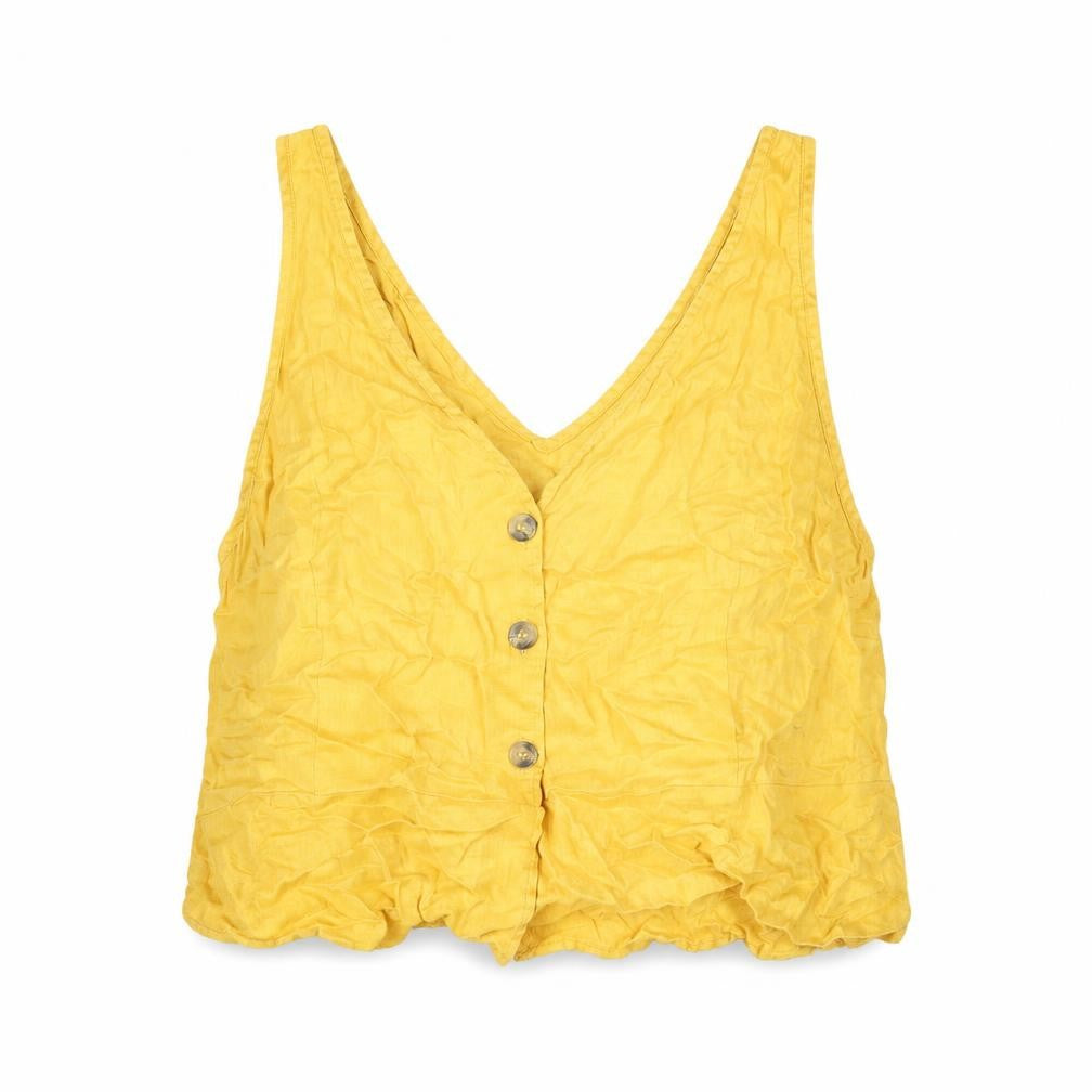Front view of H&M women’s orange polyester cropped blouse, size UK 18, v-neck