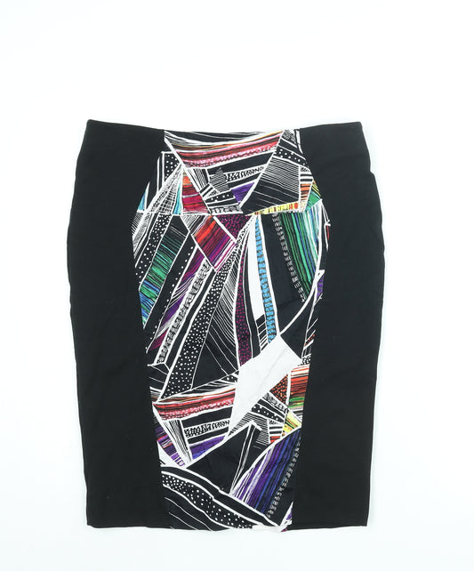 Limited Collection Womens Black Polyester Straight & Pencil Skirt Size 14 Zip - Geometric Print