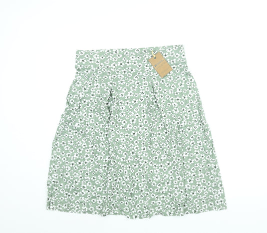 Mountain Warehouse Womens Green Floral Cotton A-Line Skirt Size 14